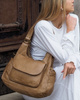 Włoska torebka skórzana z kieszenią z przodu retro bag handmade - MARCO MAZZINI beż cappuccino
