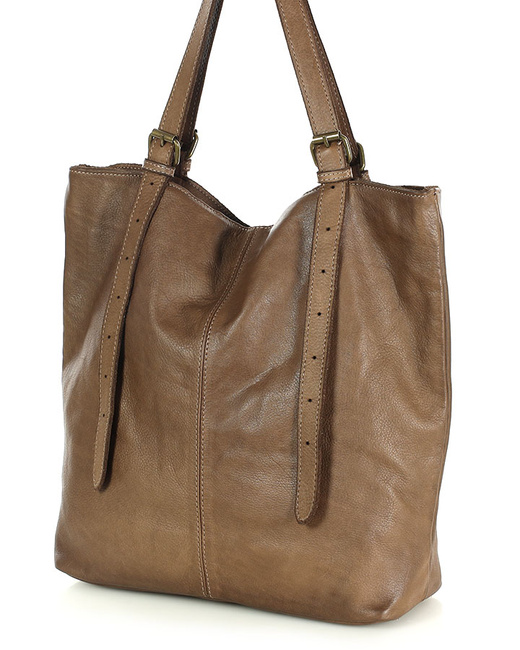 Torebka damska shopper z regulacją rączek skóra old pelle - MARCO MAZZINI beż taupe
