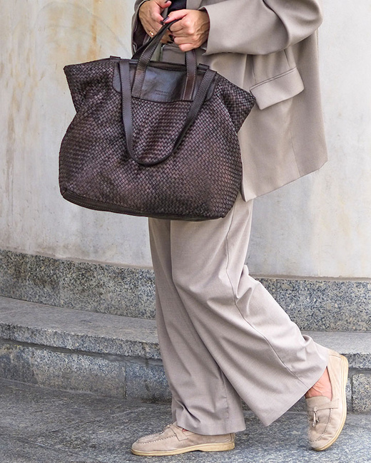 Torba damska pleciona shopper & shoulder leather bag - MARCO MAZZINI brąz caffe