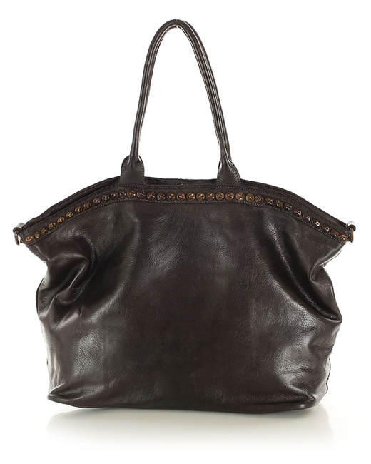 Duża torebka skórzana oversize style shopper bag - MARCO MAZZINI ciemny brąz caffe
