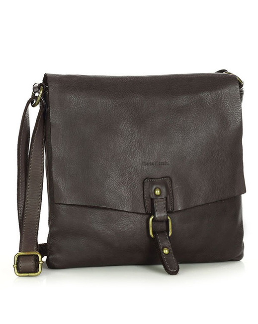 Torebka skórzana listonoszka stylowy minimalizm ala messenger leather bag - MARCO MAZZINI brąz caffe