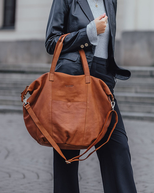 Torba damska skórzana shopper z kieszeniami - It bag MARCO MAZZINI brąz camel