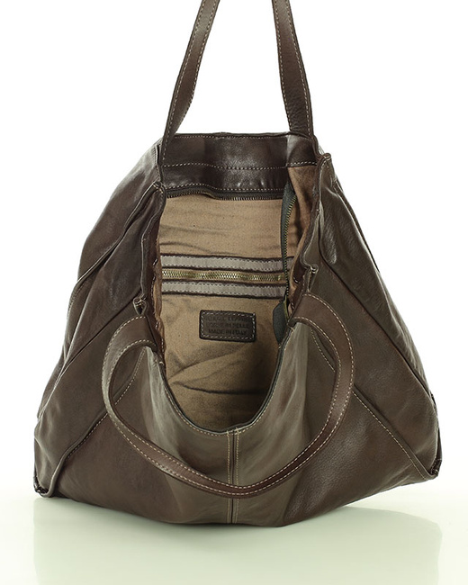 MARCO MAZZINI Torebka miejski shopper bag skóra naturalna handmade ciemny brąz caffe