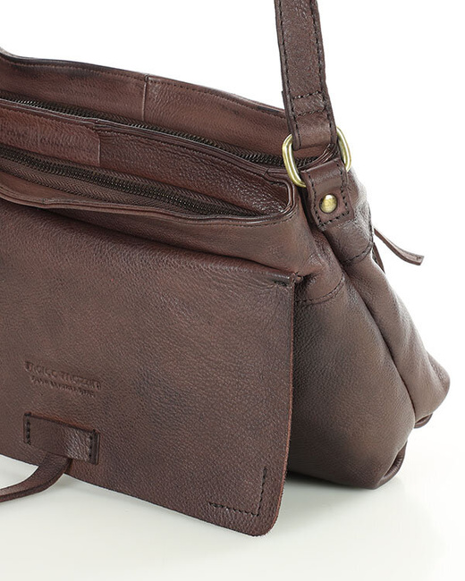 Torebka skórzana listonoszka damska messenger bag - MARCO MAZZINI ciemny brąz