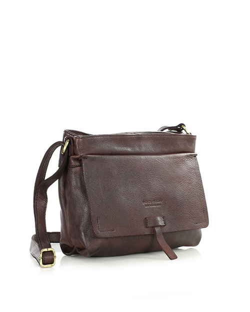 Torebka skórzana listonoszka damska messenger bag - MARCO MAZZINI ciemny brąz