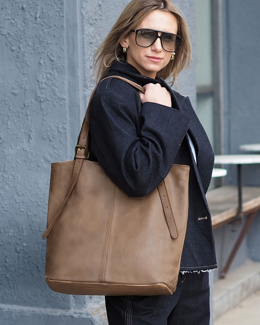 Torebka damska shopper z regulacją rączek skóra old pelle - MARCO MAZZINI beż taupe