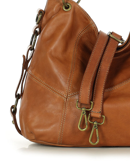 MARCO MAZZINI Miejska torebka skórzana na ramię city sholder handmade bag brąz camel