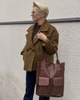 Torebka skórzany shopper bag z kieszeniami - MARCO MAZZINI czekoladowy brąz