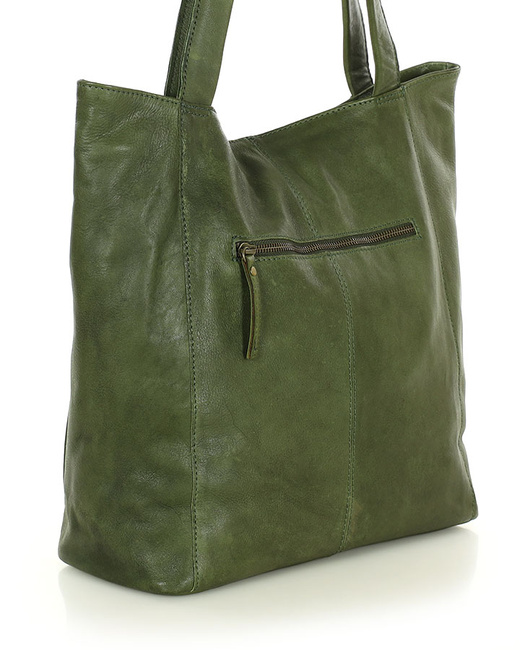 Miękka torba typu shopper skórzana na ramię - MARCO MAZZINI - zielona