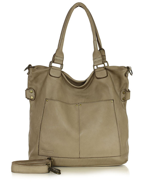 Torebka skórzana XL shopper vintage bag z kieszeniami vera pelle - MARCO MAZZINI beż taupe