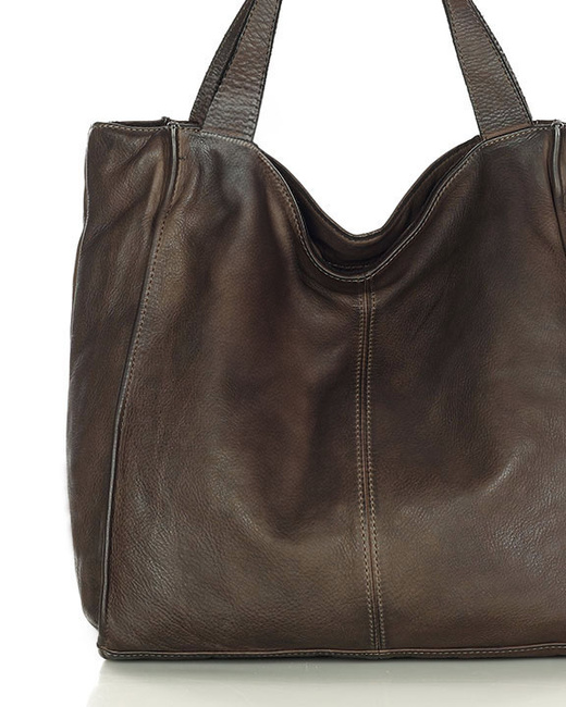 MARCO MAZZINI Torebka miejski shopper bag skóra naturalna handmade ciemny brąz caffe