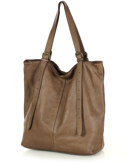 Torebka damska shopper z regulacją rączek skóra old pelle - MARCO MAZZINI beż taupe