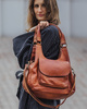 Włoska torebka skórzana z kieszenią z przodu retro bag handmade - MARCO MAZZINI brąz camel