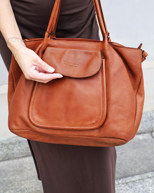 Torebka shopper skórzana A4 na ramię – brąz camel MARCO MAZZINI