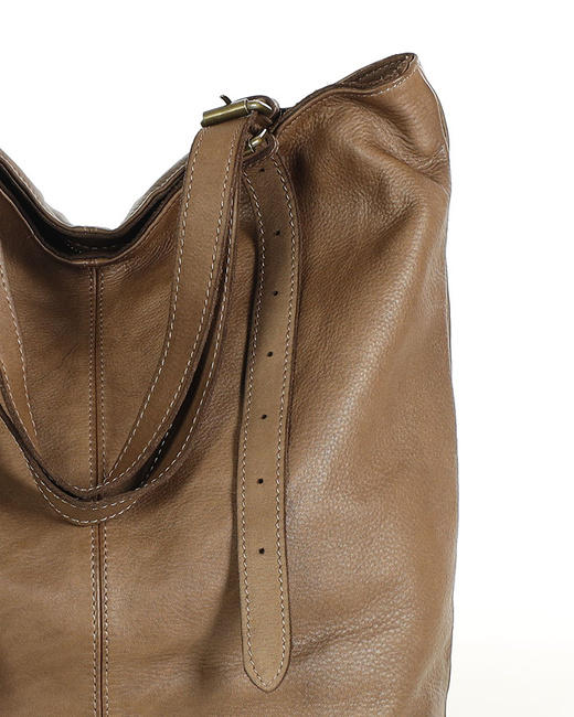 Torebka damska shopper z regulacją rączek skóra old pelle - MARCO MAZZINI beż taupe